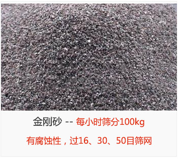 篩分金剛砂每小時100kg，有腐蝕性，過16、30、50目篩網