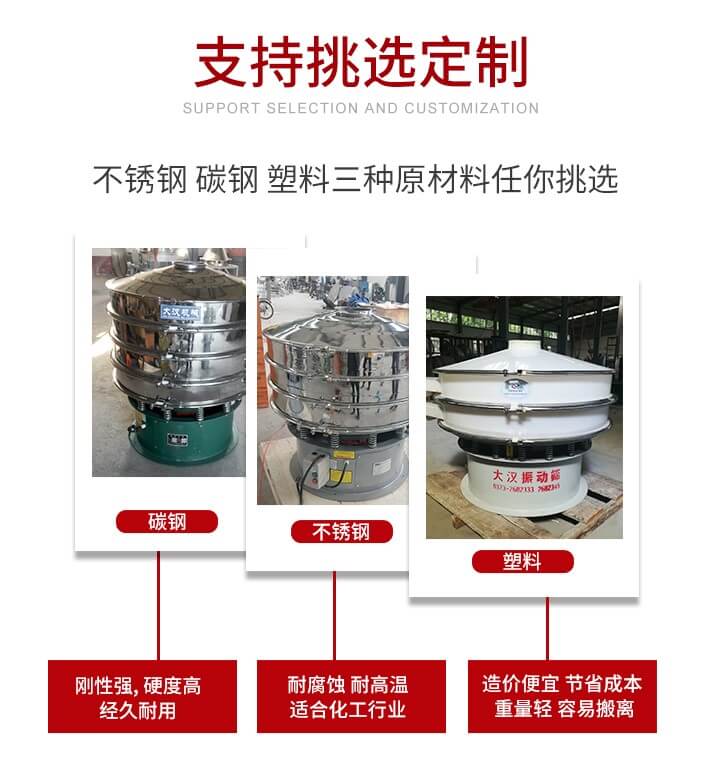 旋振篩可配置一到四層的篩網(wǎng)。旋振篩的篩分效率高，篩分精度高，篩分率高達96%。